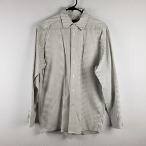 Calvin Klein Men's 15.5 Long Sleeve Button Up Dress‎ Shirt Ivory Gray Stripe